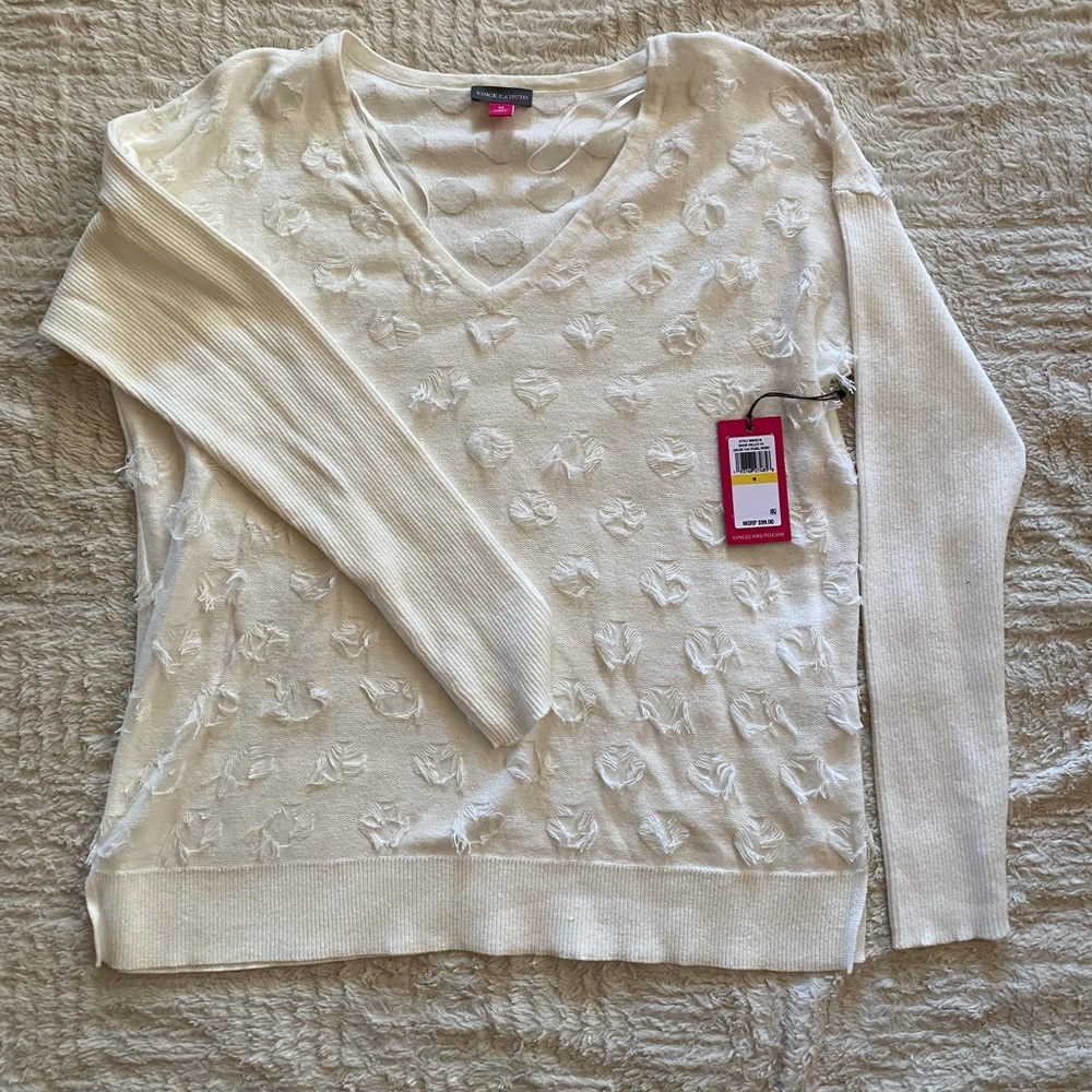 Vince Camuto River Valley Pearl Ivory Sweater Size M